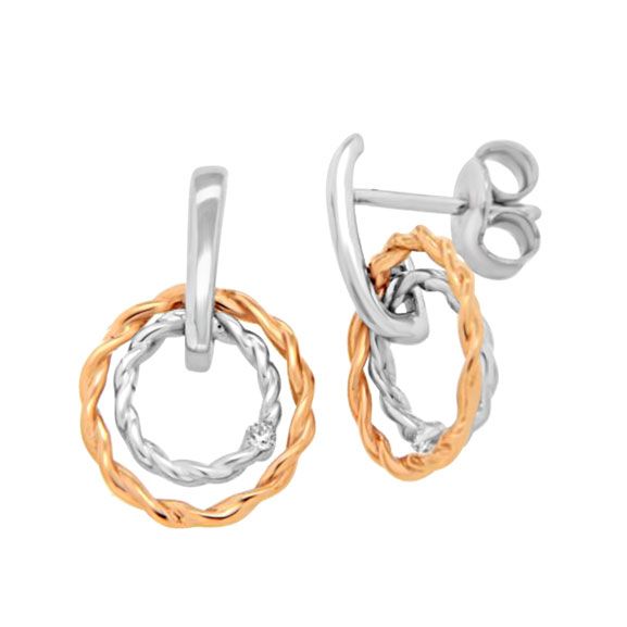 9ct White & Rose Gold Oval Loop Diamond Earrings 0.03ct