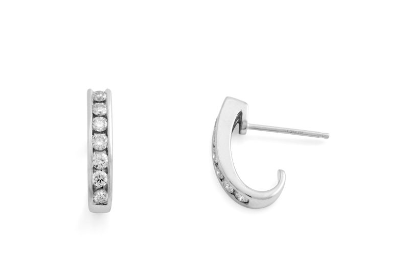 18ct White Gold Brilliant Cut Diamond "J" Style Earrings 0.52ct