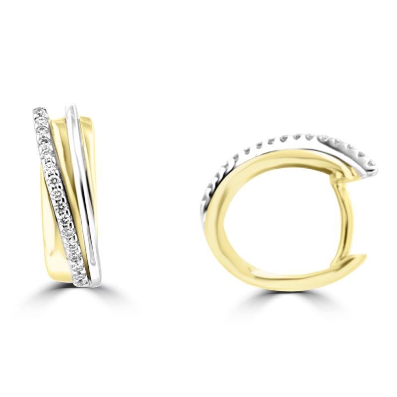9ct Yellow & White Gold Diamond Hoop Earrings 0.14ct