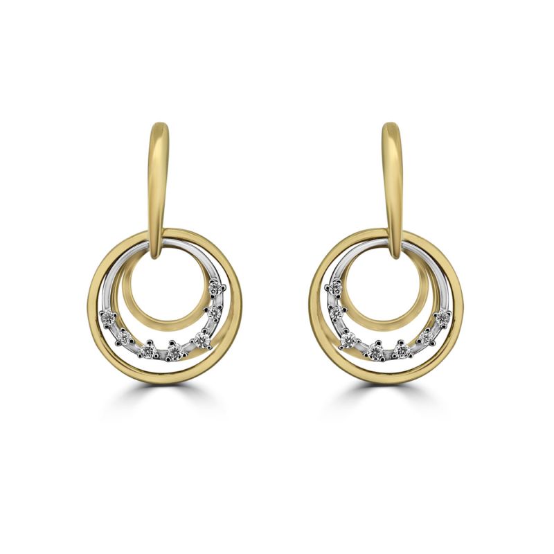 9ct Yellow & White Gold Brilliant Cut Diamond Drop Earrings 0.09
