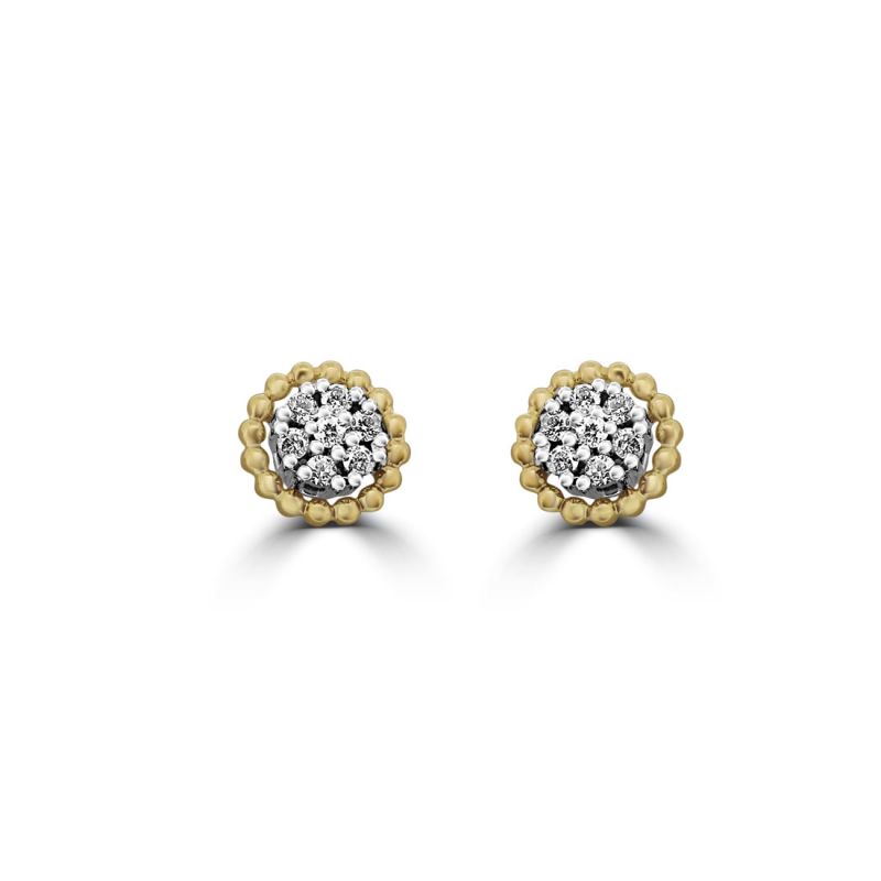 9ct Yellow & White Gold Brilliant Cut Diamond Cluster Earrings