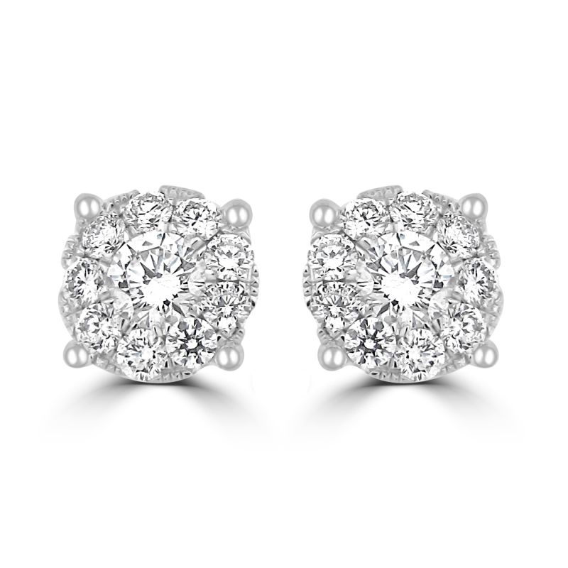 18ct White Gold Brilliant Cut Diamond Cluster Earrings 0.86ct