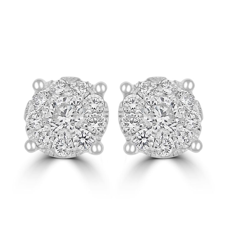 18ct White Gold Brilliant Cut Diamond Cluster Earrings 0.73ct