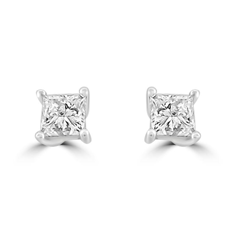 18ct White Gold Princess Cut Diamond Stud Earrings 1.00ct