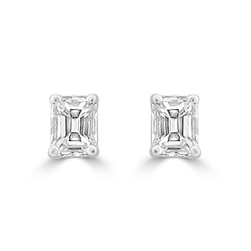 18ct White Gold Emerald Cut Diamond Stud Earrings 1.00ct