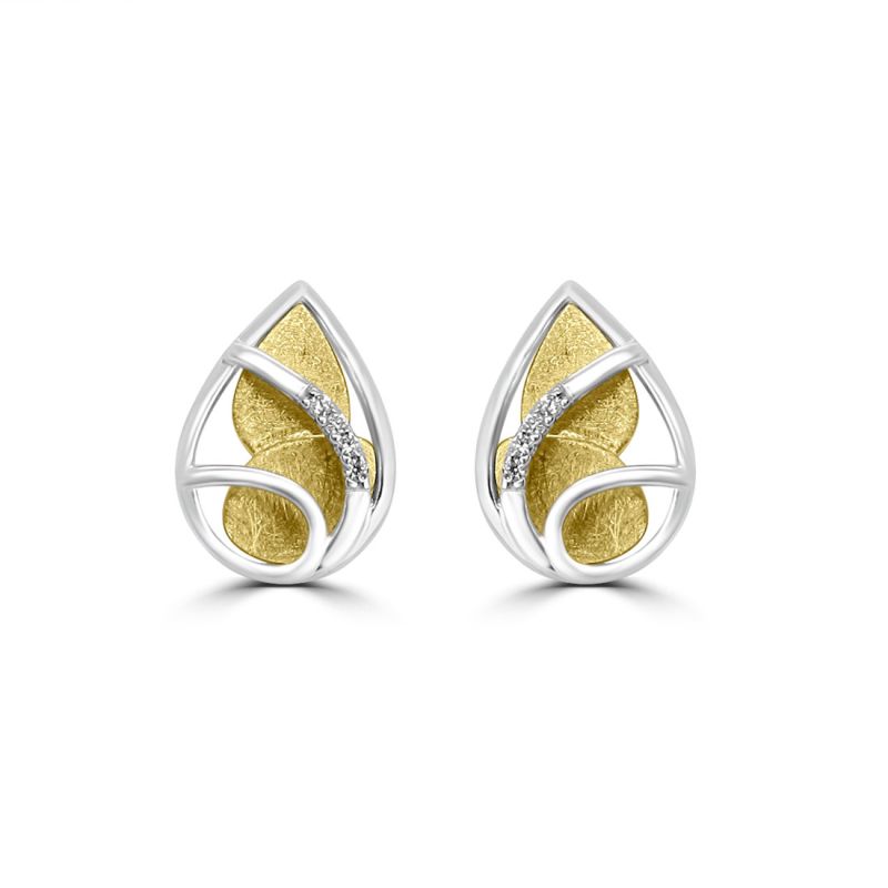 9ct Yellow & White Gold Brilliant Cut Diamond Stud Earrings .04