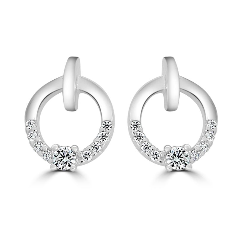 9ct White Gold Brilliant Cut Diamond Circle Earrings 0.14ct