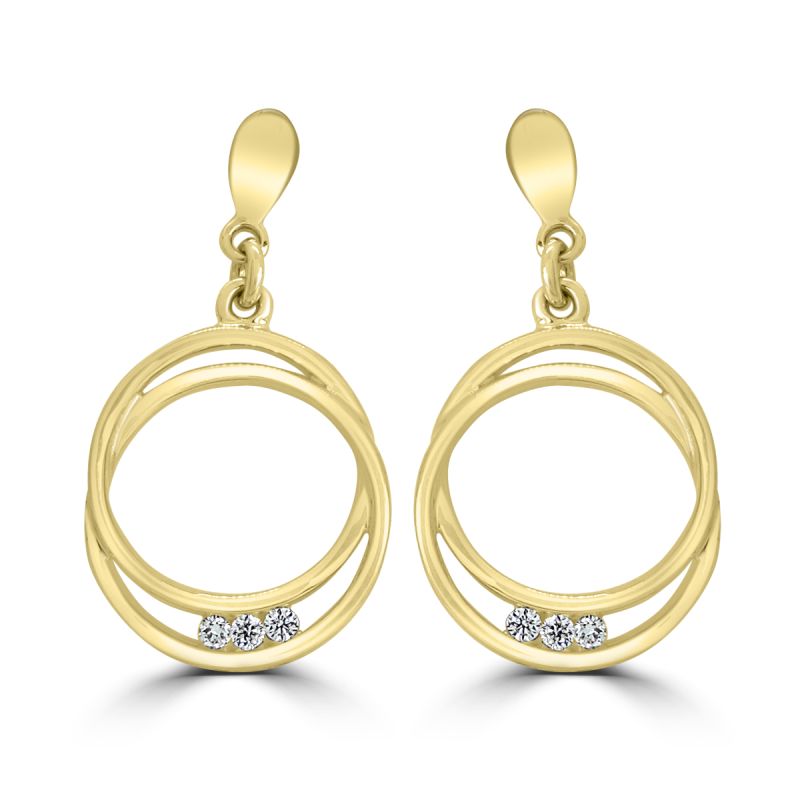 9ct Yellow Gold Brilliant Cut Diamond Circle Drop Earrings 0.06