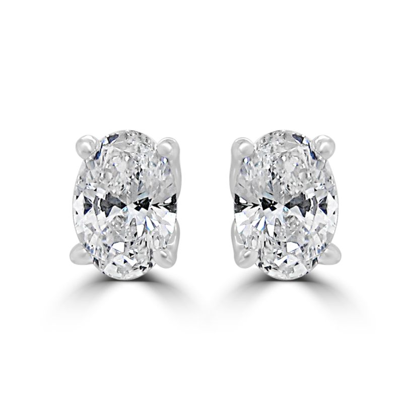 18ct White Gold Oval Cut Diamond Stud Earrings 0.80ct