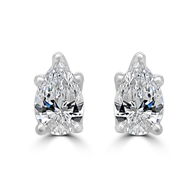 18ct White Gold Pear Cut Diamond Stud Earrings 0.38ct