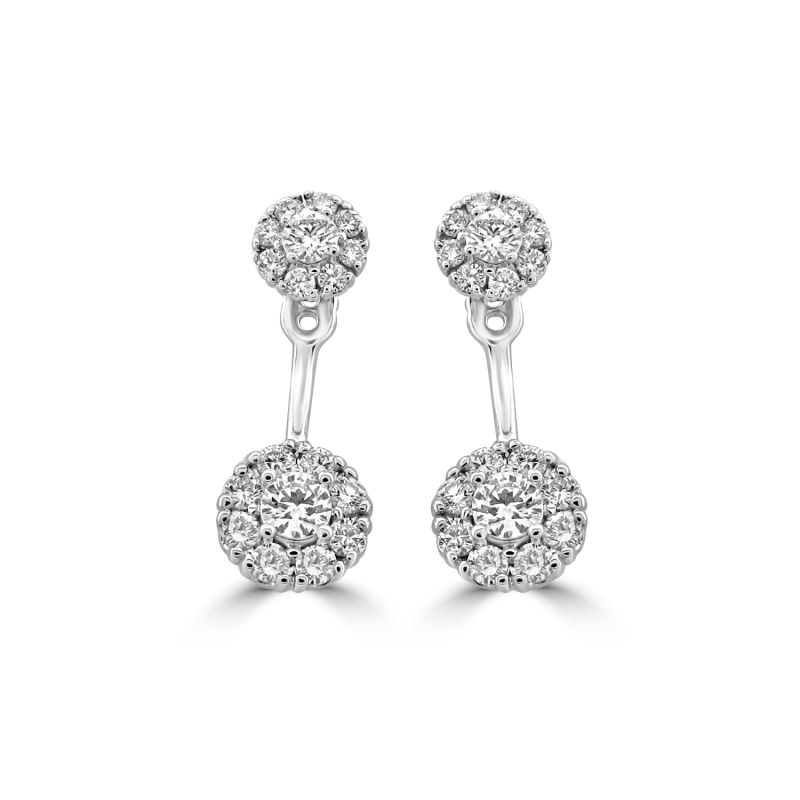18ct White Gold Brilliant Cut Diamond Cluster Drop Earrings 1.00