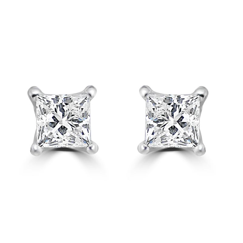 18ct White Gold Princess Cut Diamond Solitaire Earrings 0.60ct