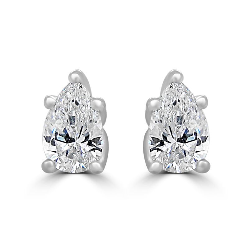 18ct White Gold Pear Cut Diamond Solitaire Earrings 0.66ct