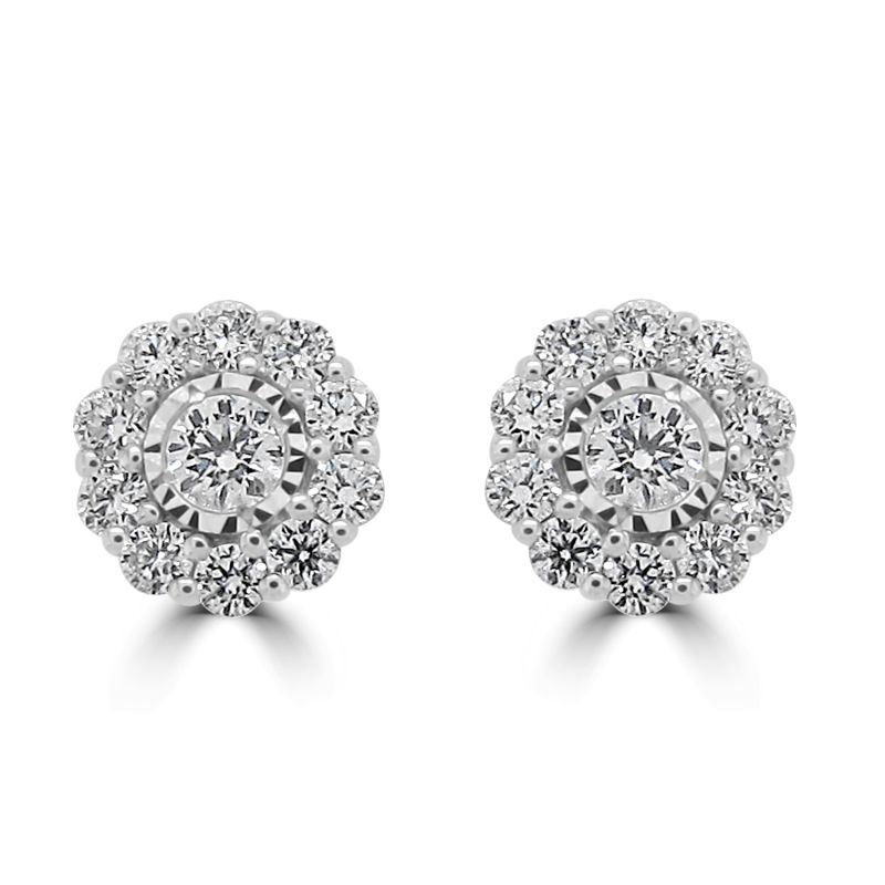 9ct White Gold Brilliant Cut Diamond Cluster Stud Earrings