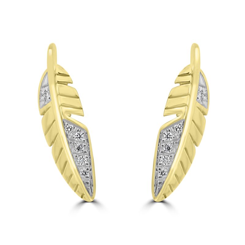 9ct Yellow Gold Brilliant Cut Diamond Feather Earrings 0.04ct