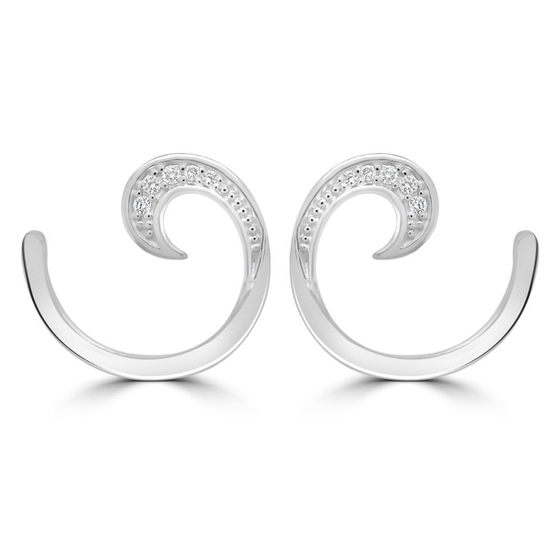 9ct White Gold Brilliant Cut Diamond Curl Earrings 0.06ct