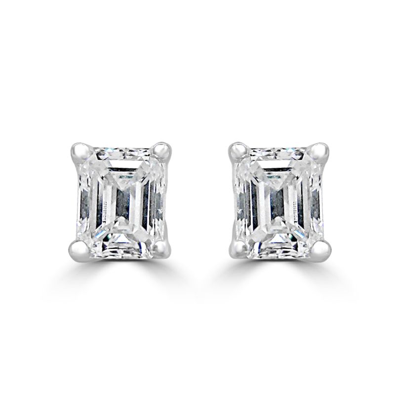 18ct White Gold Emerald Cut Diamond Solitaire Earrings 0.65ct