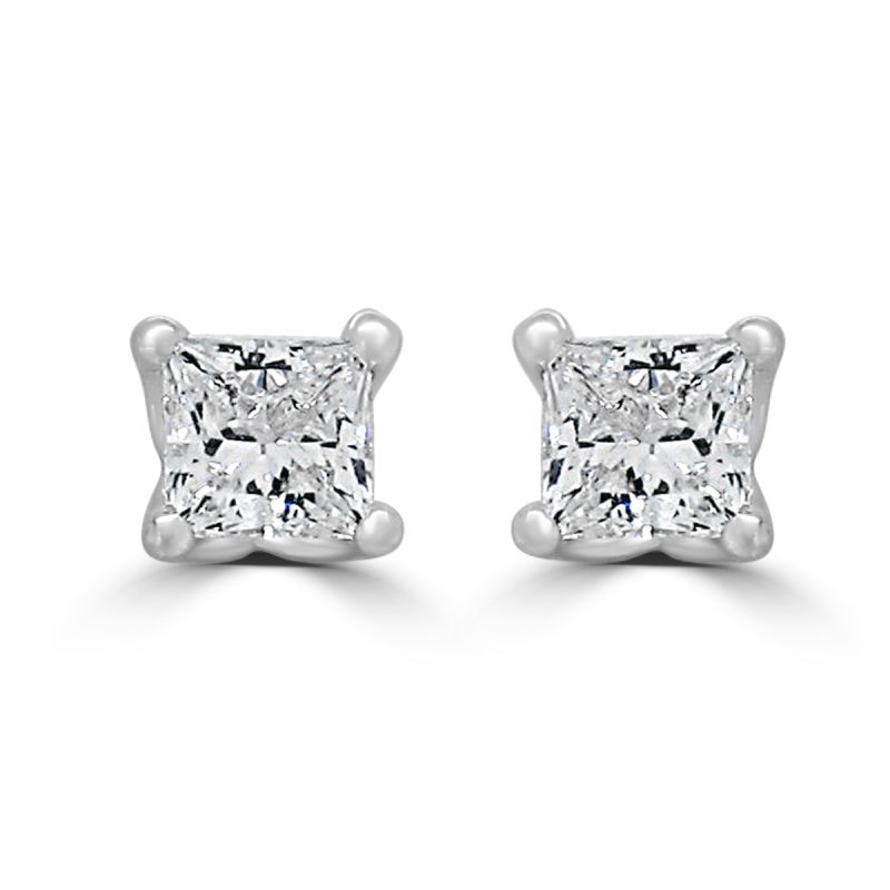 18ct White Gold Princess Cut Diamond Solitaire Earrings 0.40ct