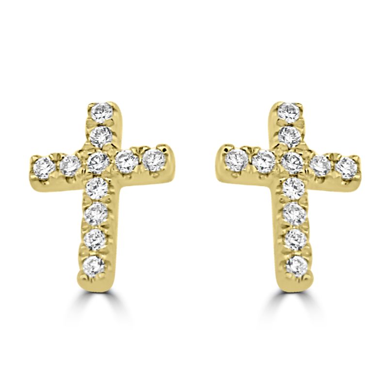 9ct Yellow Gold Brilliant Cut Diamond Cross Earrings 0.08ct