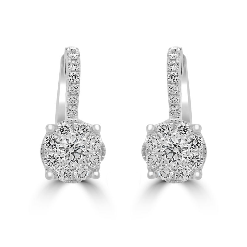 18ct White Gold Starburst Diamond Hoop Earrings 0.87ct