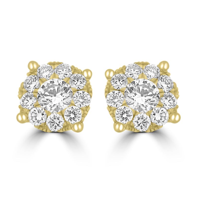 18ct Yellow Gold Starburst Diamond Stud Earrings 0.85ct
