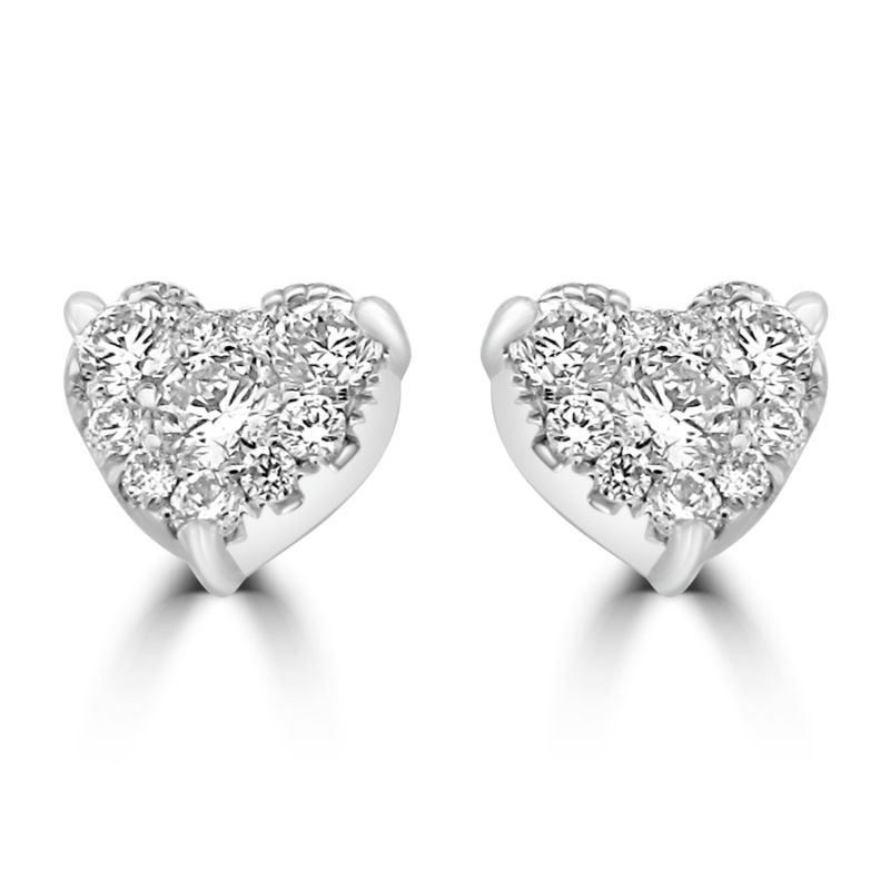 18ct White Gold Heart Cluster Stud Earrings 0.30ct