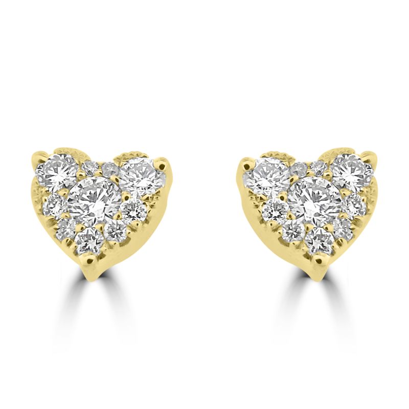 18ct Yellow Gold Heart Cluster Stud Earrings 0.30ct