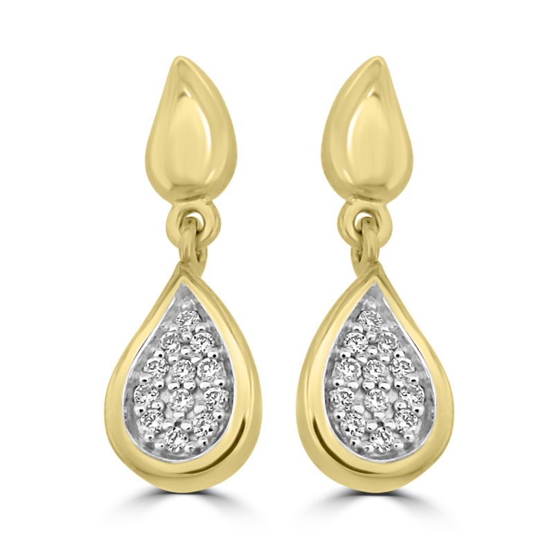 9ct Yellow Gold Pear Shaped Diamond Drop Earrings