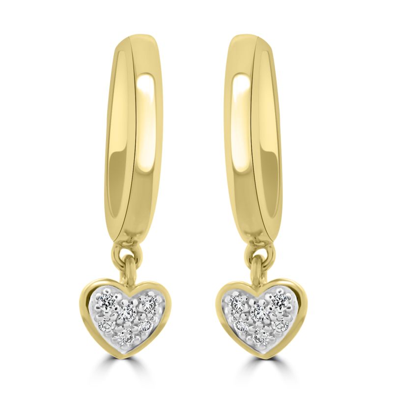 9ct Yellow Gold Hoop Earrings with Diamond Heart Drop