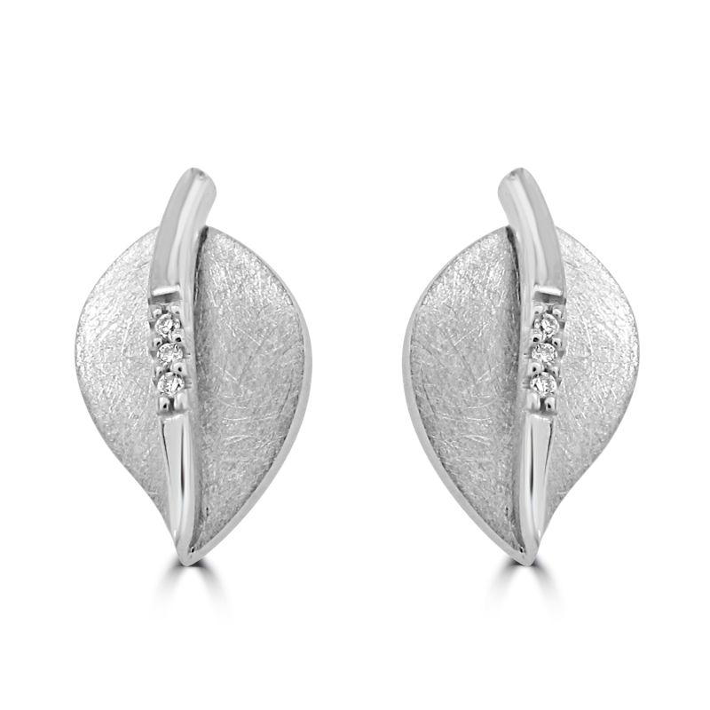 9ct White Gold Brilliant Cut Diamond Leaf Shaped Earrings 0.02ct