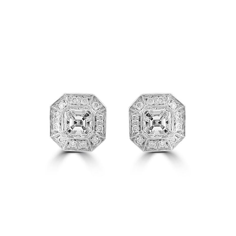 18ct White Gold Asscher Cut Diamond Cluster Earrings 0.65ct