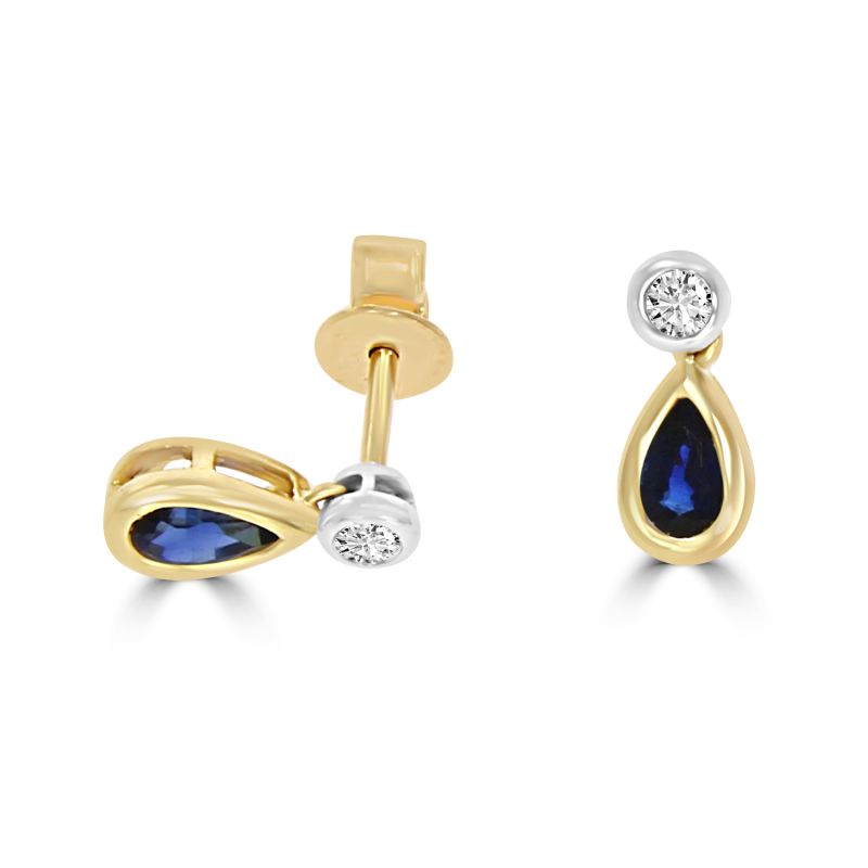 18ct Yellow Gold Pear Shaped Sapphire & Diamond Earrings