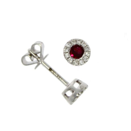 18ct White Gold Ruby & Diamond Cluster Earrings 0.08ct
