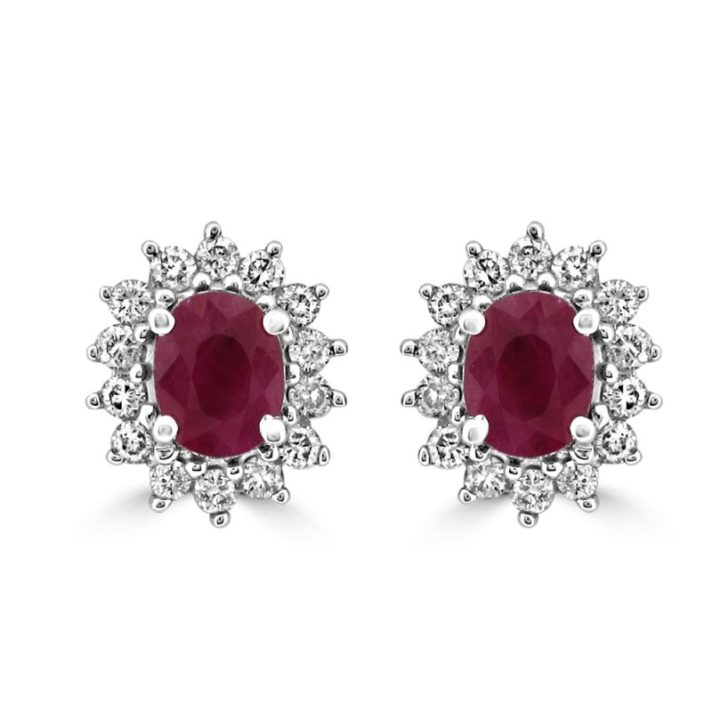 9ct Yellow Gold Ruby & Diamond Cluster Stud Earrings 0.33ct