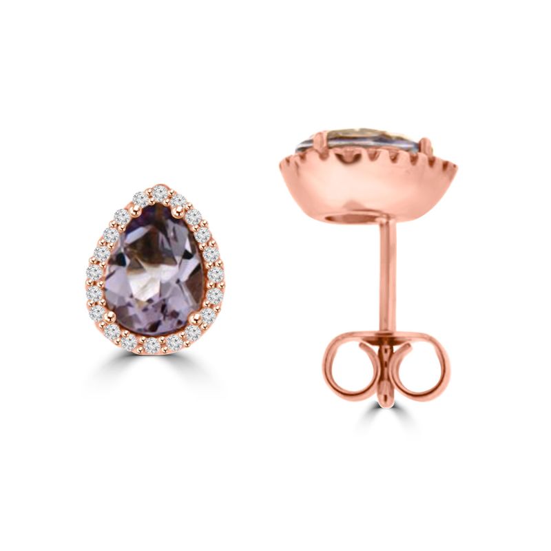 9ct Rose Gold Pink Amethyst & Diamond Stud Earrings 0.12ct