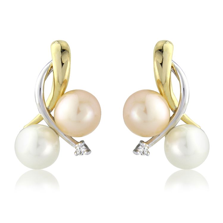 9ct Yellow & White Gold Pearl & Diamond Fancy Earrings