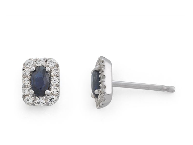 9ct White Gold Sapphire & Diamond Rectangular Stud Earrings