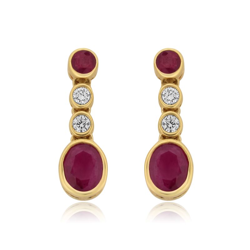 18ct Yellow Gold Ruby and Diamond Drop Earrings