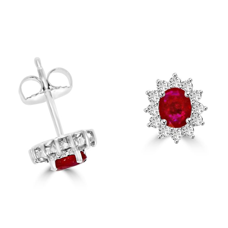 18ct White Gold Ruby & Diamond Cluster Stud Earrings 0.30ct