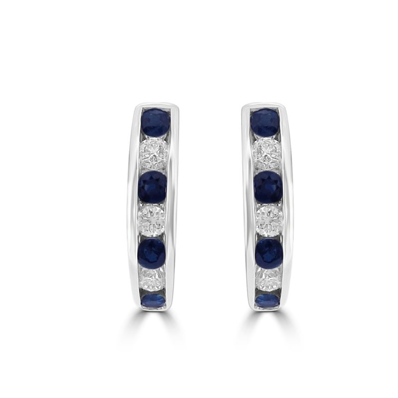 18ct White Gold Sapphire & Diamond "J" Style Earrings 0.44ct