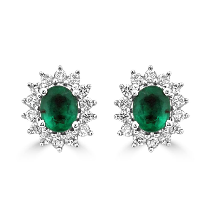 9ct Yellow Gold Emerald & Diamond Cluster Stud Earrings 0.33ct