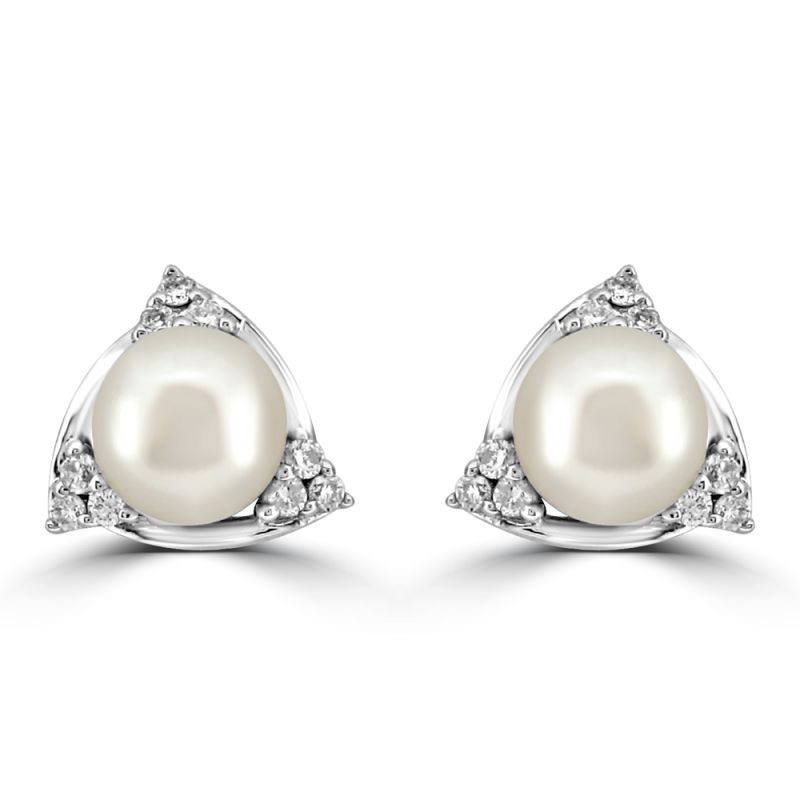 9ct White Gold Cultured Pearl & Diamond Stud Earrings 0.09ct