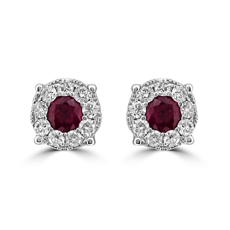 18ct White Gold Ruby & Diamond Cluster Stud Earrings 0.46ct