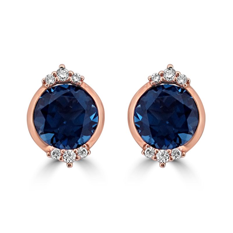 9ct Rose Gold London Blue Topaz & Diamond Stud Earrings 0.12ct