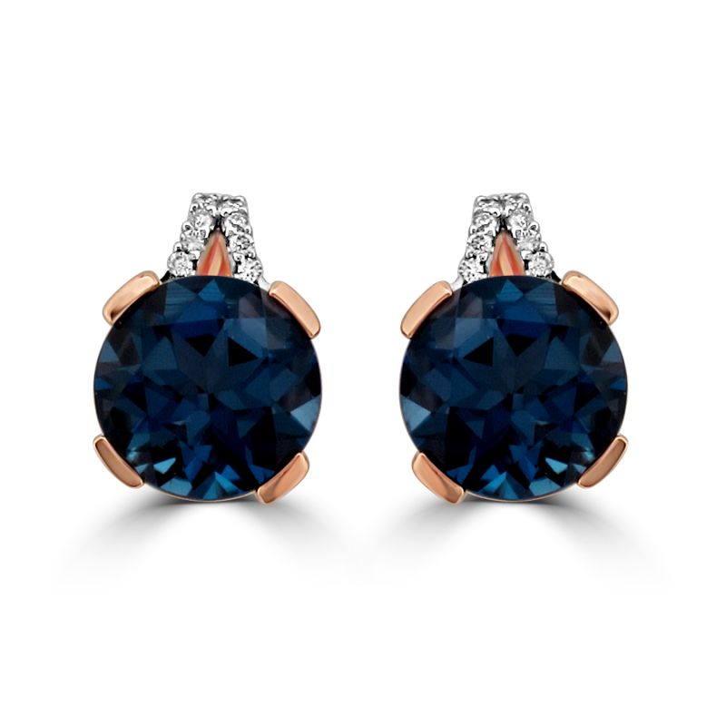 9ct Rose Gold London Blue Topaz & Diamond Stud Earrings 0.05ct