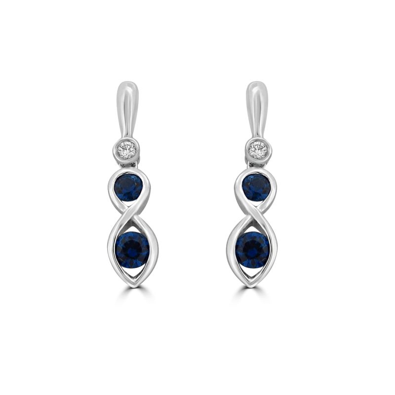 18ct White Gold Sapphire & Diamond Infinity Drop Earrings 0.06ct