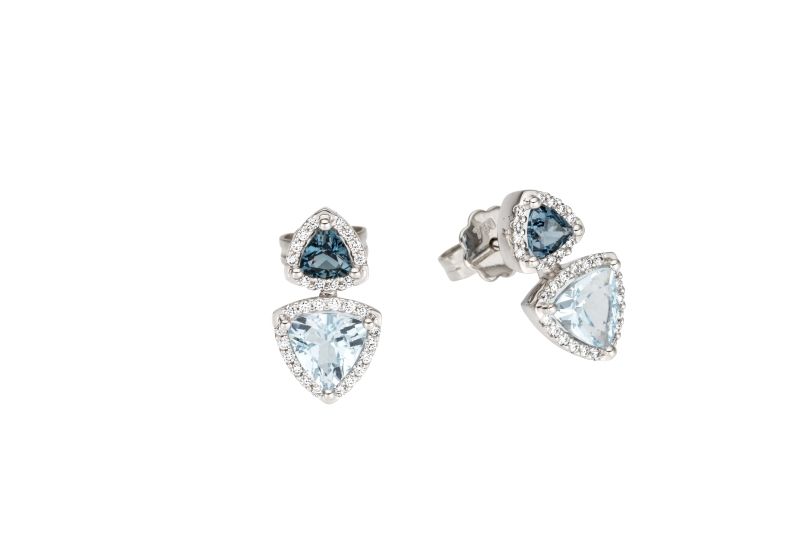 18ct White Gold Blue Topaz & Diamond Earrings 0.22ct
