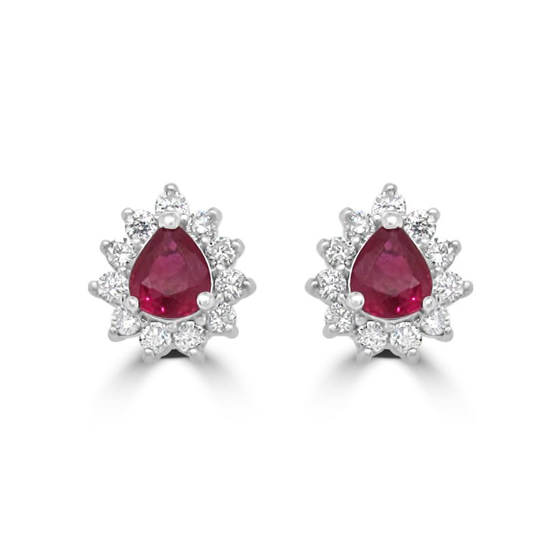 Pear Cut Ruby and Diamond Earrings in 9ct White Gold