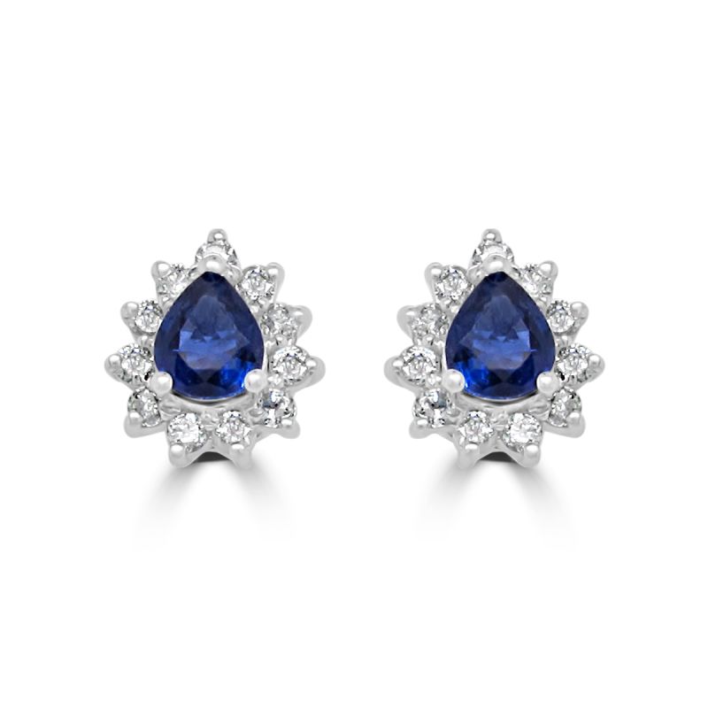 9ct White Gold Sapphire & Diamond Cluster Earrings 0.36ct