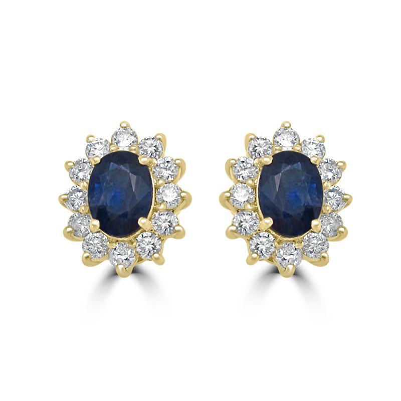 9ct Yellow Gold Sapphire & Diamond Cluster Earrings 0.90ct
